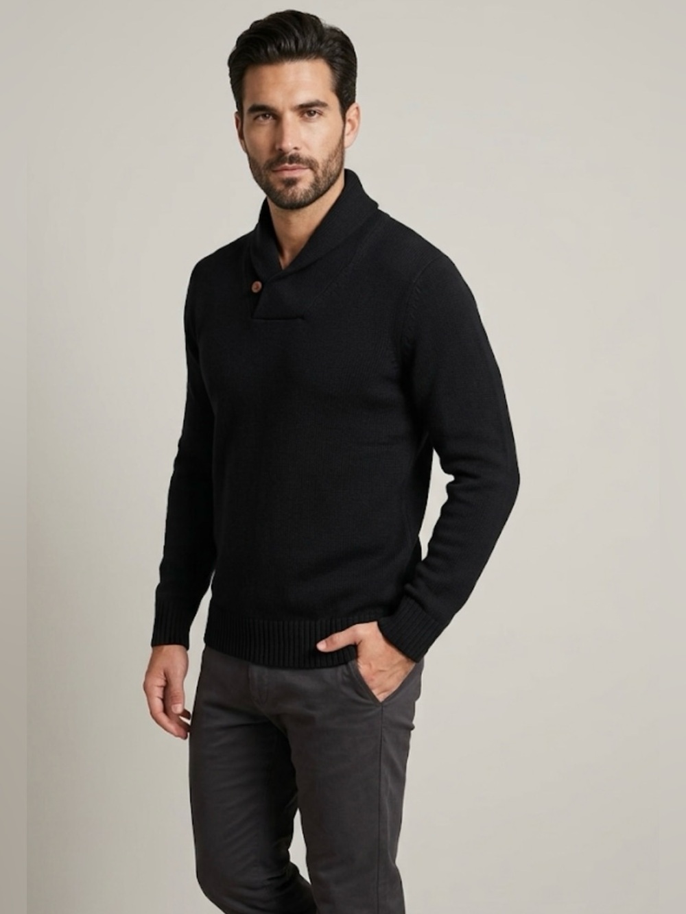 Club Monaco Black Shawl-Collar Turtleneck Sweater